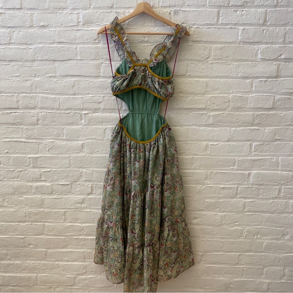 Anthropologie || Current Air‎ Lasalle Open Back Cutout Midi Dress Floral Green S - Picture 5 of 8